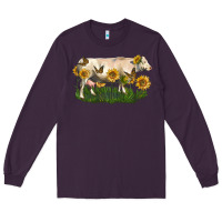 Plum charolais cow with sunflower Long Sleeve Tee - LillyAllenDesigns