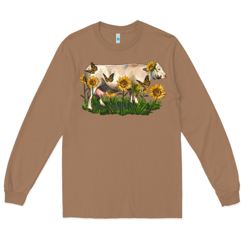 Charolais Cow With Sunflower Long Sleeve Tee by LillyAllenDesigns | Teevron
