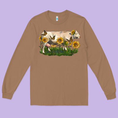 Charolais Cow With Sunflower Long Sleeve Tee Designed By Lillyallendesigns