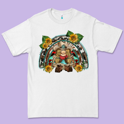 Western Gnome Sunflowers Rainbow Premium Tee Designed By Barkaloodesign