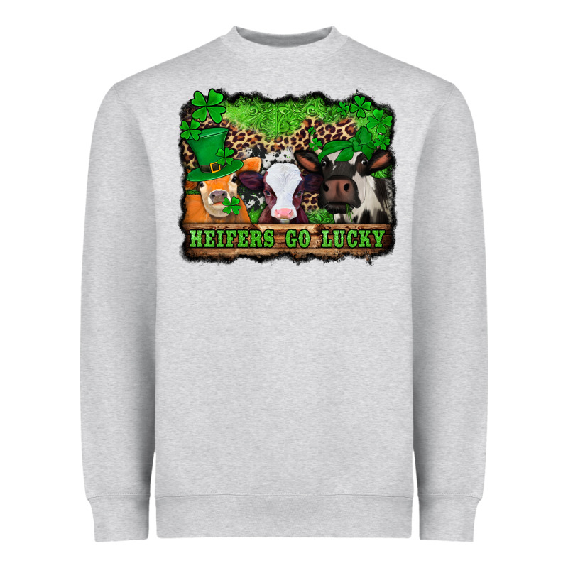St Patricks Cows Heifers Go Lucky Heavyweight Sweatshirt by Jasminsmagicworld | Teevron
