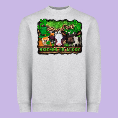 St Patricks Cows Heifers Go Lucky Heavyweight Sweatshirt Designed By Jasminsmagicworld
