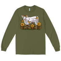 Army Green charolais calf with sunflowers Long Sleeve Tee - LillyAllenDesigns