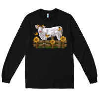 Black charolais calf with sunflowers Long Sleeve Tee - LillyAllenDesigns