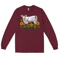Burgundy charolais calf with sunflowers Long Sleeve Tee - LillyAllenDesigns