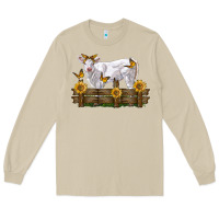 Mushroom charolais calf with sunflowers Long Sleeve Tee - LillyAllenDesigns
