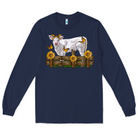 Navy charolais calf with sunflowers Long Sleeve Tee - LillyAllenDesigns