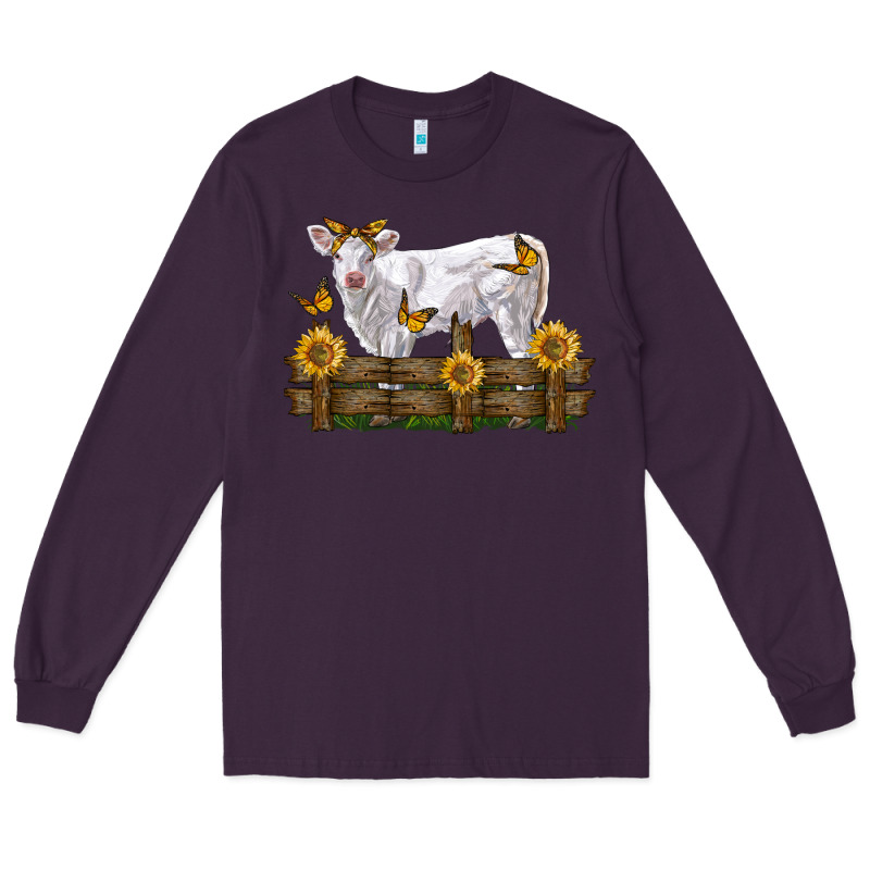 Charolais Calf With Sunflowers Long Sleeve Tee by LillyAllenDesigns | Teevron