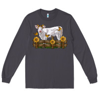 Smoke charolais calf with sunflowers Long Sleeve Tee - LillyAllenDesigns
