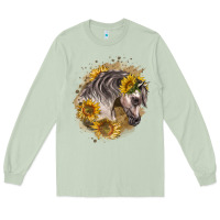 Matcha arabian horse with sunflowers Long Sleeve Tee - LillyAllenDesigns