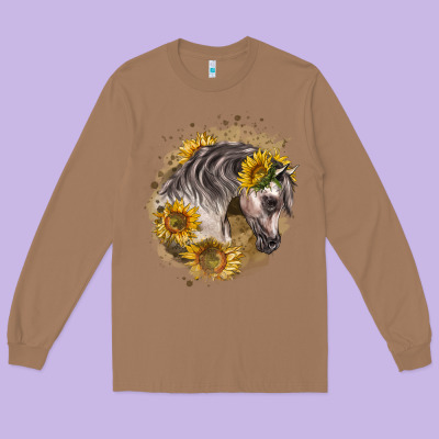 Arabian Horse With Sunflowers Long Sleeve Tee Designed By Lillyallendesigns