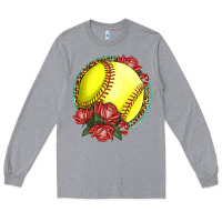Heather Grey Western Softball With Roses Long Sleeve Tee - LillyAllenDesigns