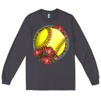 Smoke Western Softball With Roses Long Sleeve Tee - LillyAllenDesigns