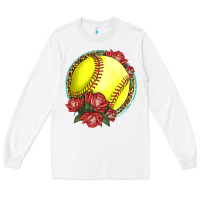 White Western Softball With Roses Long Sleeve Tee - LillyAllenDesigns