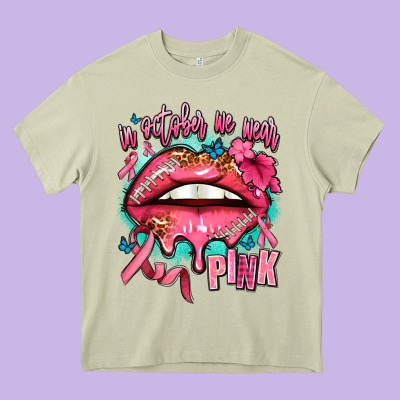 In October We Wear Pink  Lips Heavy Core Tee Designed By Adodesignshop