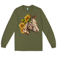 Army Green appaloosa horse with sunflowers Long Sleeve Tee - LillyAllenDesigns