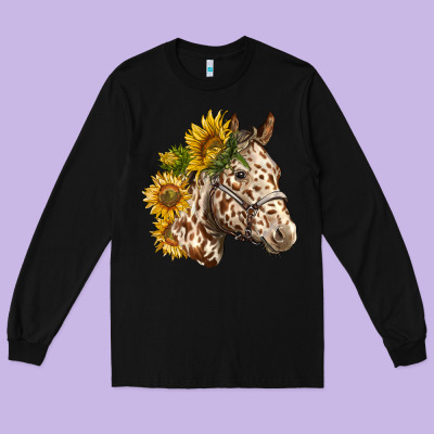 Appaloosa Horse With Sunflowers Long Sleeve Tee Designed By Lillyallendesigns