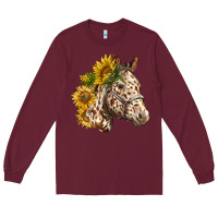 Burgundy appaloosa horse with sunflowers Long Sleeve Tee - LillyAllenDesigns