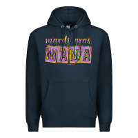 Navy Mardi Gras Mama with Beads Premium Hoodie - HowdyJamesFarm