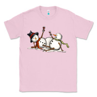 Bubblegum Pink snowman with wine Classic Tee - MaliasSmallBusiness