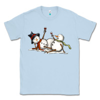 Dusty Blue snowman with wine Classic Tee - MaliasSmallBusiness