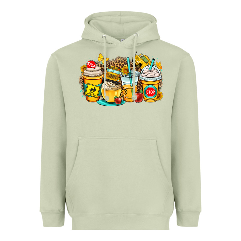 School Bus Coffee Cups Heavyweight Hoodie by OliviaCreatesArt | Teevron