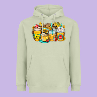 School Bus Coffee Cups Heavyweight Hoodie Designed By Oliviacreatesart