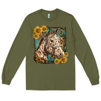 Army Green appaloosa horse with sunflowers and western background Long Sleeve Tee - LillyAllenDesigns