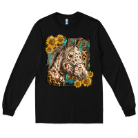 Black appaloosa horse with sunflowers and western background Long Sleeve Tee - LillyAllenDesigns