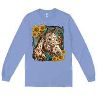 Colony Blue appaloosa horse with sunflowers and western background Long Sleeve Tee - LillyAllenDesigns