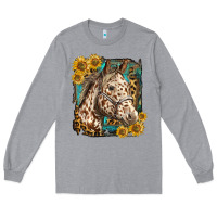 Heather Grey appaloosa horse with sunflowers and western background Long Sleeve Tee - LillyAllenDesigns