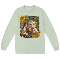 Matcha appaloosa horse with sunflowers and western background Long Sleeve Tee - LillyAllenDesigns