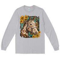 Moon Dust appaloosa horse with sunflowers and western background Long Sleeve Tee - LillyAllenDesigns