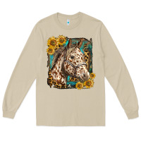 Mushroom appaloosa horse with sunflowers and western background Long Sleeve Tee - LillyAllenDesigns