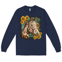 Navy appaloosa horse with sunflowers and western background Long Sleeve Tee - LillyAllenDesigns