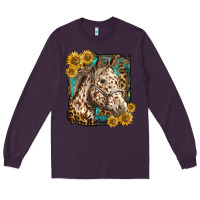 Plum appaloosa horse with sunflowers and western background Long Sleeve Tee - LillyAllenDesigns
