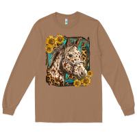 Toasted Coconut appaloosa horse with sunflowers and western background Long Sleeve Tee - LillyAllenDesigns