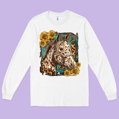 Appaloosa Horse With Sunflowers And Western Background Long Sleeve Tee Designed By Lillyallendesigns