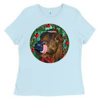 Baby Blue Longhorn Cow Christmas Ladies Tee - RanaPortraitStore