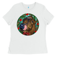 White Longhorn Cow Christmas Ladies Tee - RanaPortraitStore