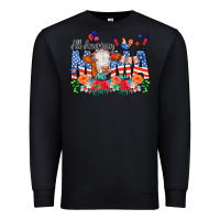 Black All American Mama Cow Flowers Premium Sweatshirt - CowCowDesign