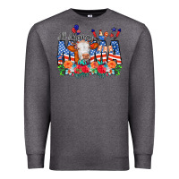 Charcoal Heather All American Mama Cow Flowers Premium Sweatshirt - CowCowDesign