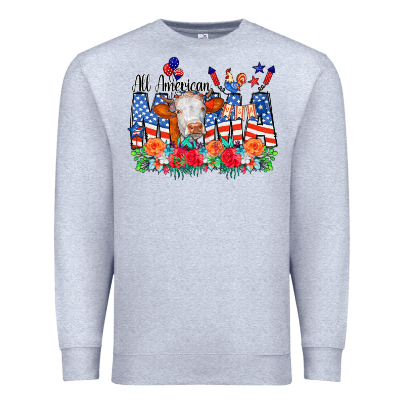 All American Mama Cow Flowers Premium Sweatshirt by CowCowDesign | Teevron