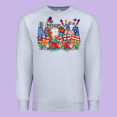 All American Mama Cow Flowers Premium Sweatshirt Designed By Cowcowdesign