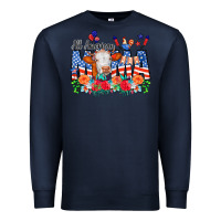 Navy All American Mama Cow Flowers Premium Sweatshirt - CowCowDesign