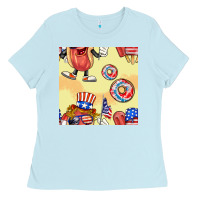Baby Blue patriotic hotdog ice cream donat Ladies Tee - BundleAndBundleShop
