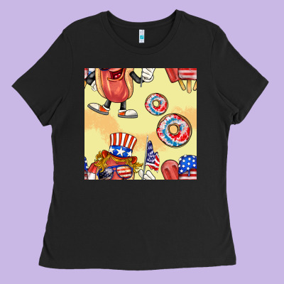 Patriotic Hotdog Ice Cream Donat Ladies Tee Designed By Bundleandbundleshop