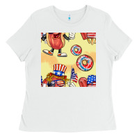 White patriotic hotdog ice cream donat Ladies Tee - BundleAndBundleShop