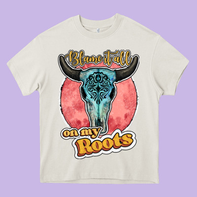 Blame It All On My Roots Bull Skull Black Heavy Core Tee Designed By Jahusdesignshop