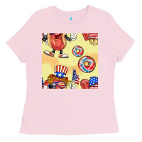 Bubblegum Pink patriotic hotdog ice cream donat Ladies Tee - BundleAndBundleShop